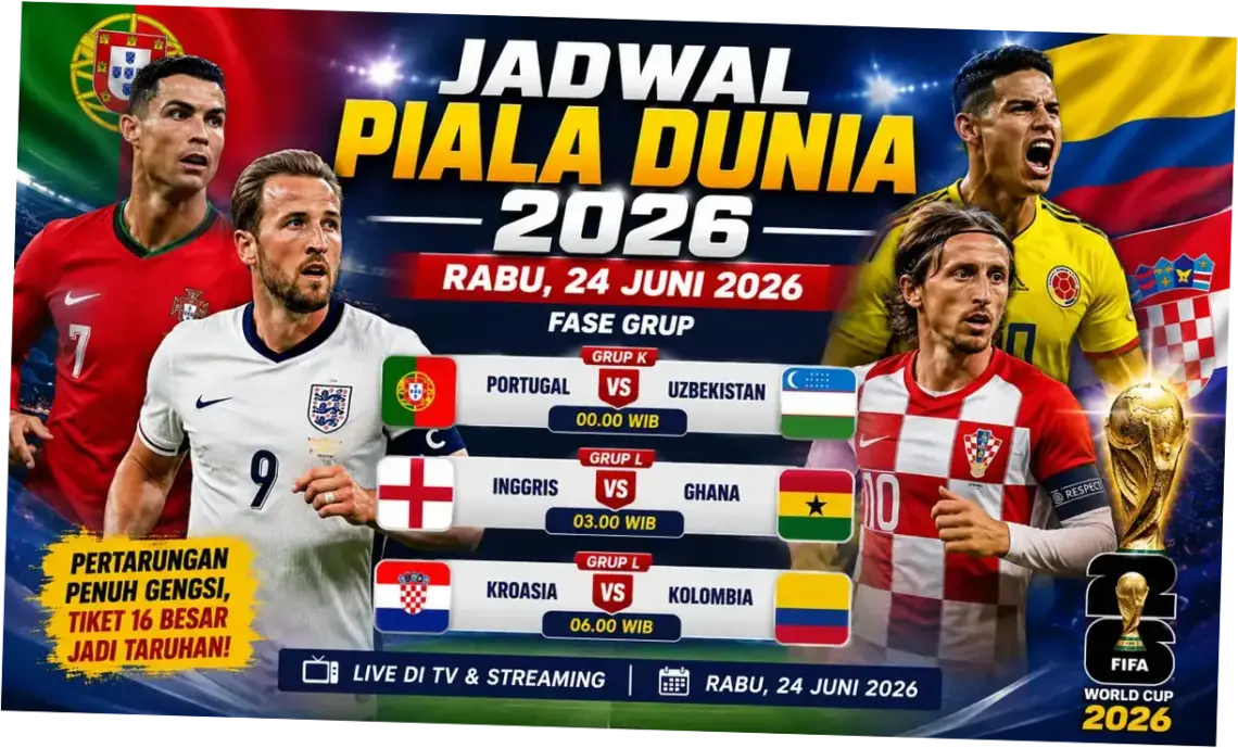 Jadwal Piala Dunia 24 Juni 2026: Pertandingan Sengit Portugal dan Inggris