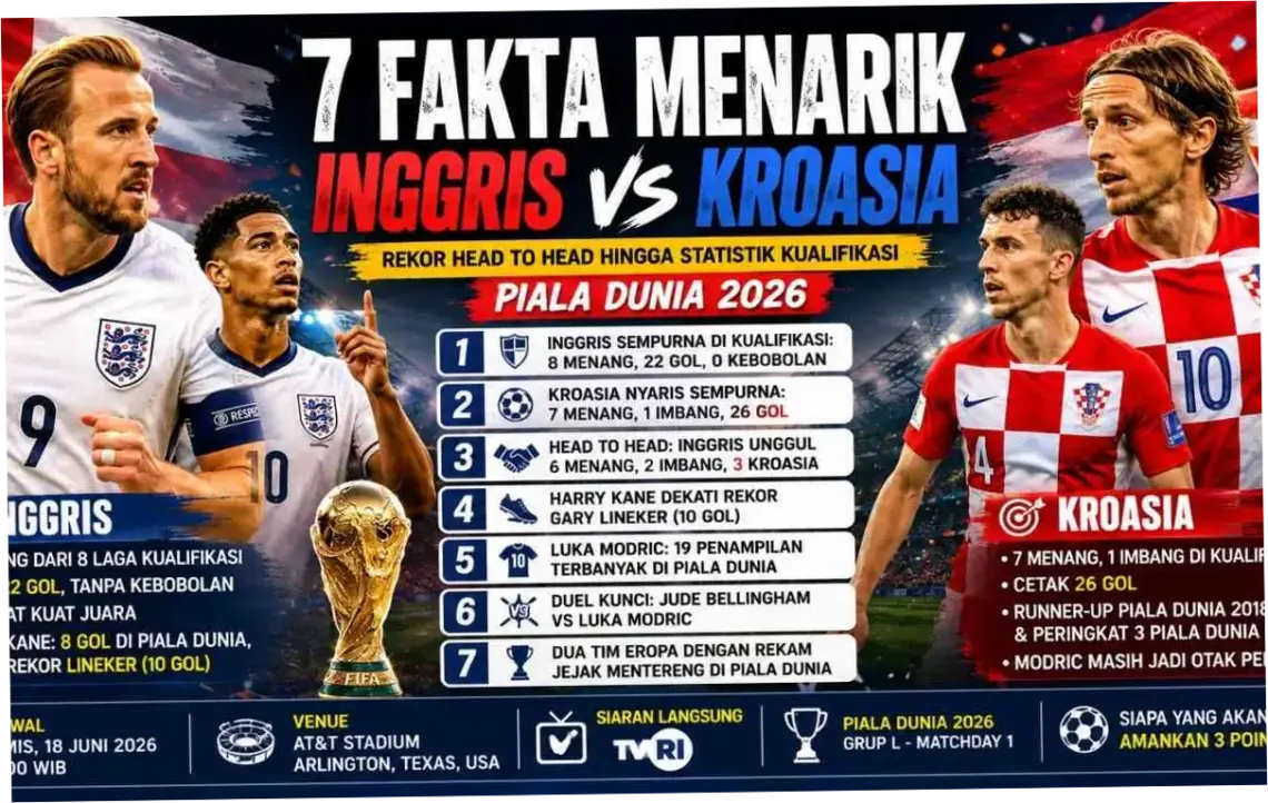 Pertarungan Sengit Inggris vs Kroasia di Piala Dunia 2026
